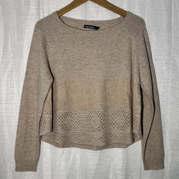 Anthropologie Women's Large TROUBADOUR Cropped Wool/Cashmere Blend Sweater Beige - Picture 1 of 10